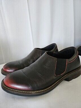 Naot Men's Black Leather Slip-On Loafers with Ombre Red Accent